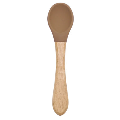 Cuillère en silicone avec manche en bois pour bébé