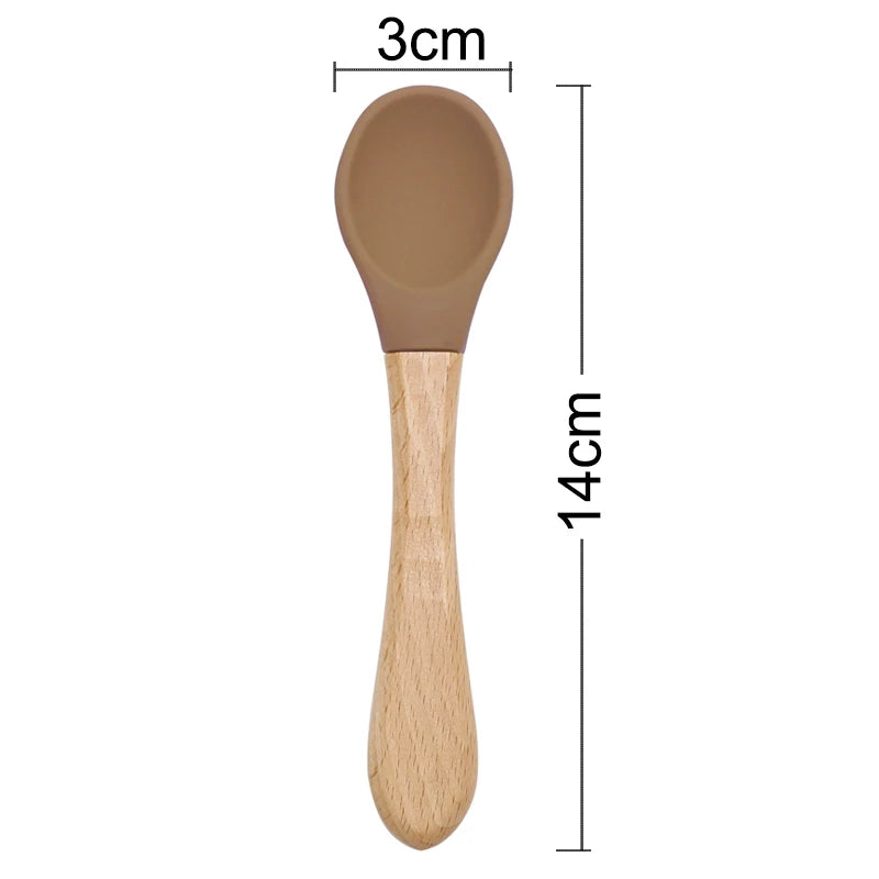 Cuillère en silicone avec manche en bois pour bébé