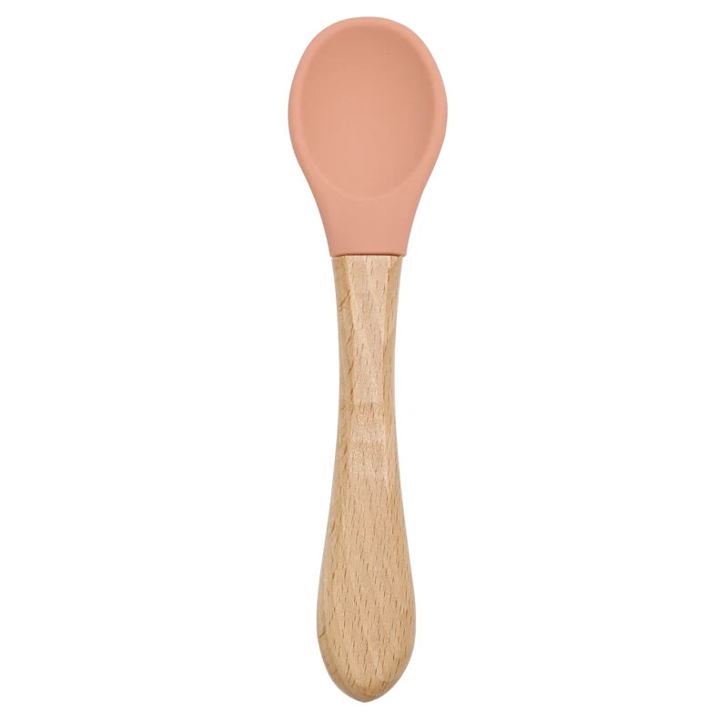 Cuillère en silicone avec manche en bois pour bébé