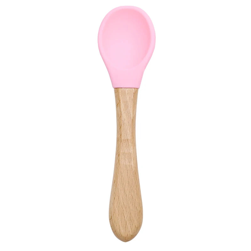 Cuillère en silicone avec manche en bois pour bébé